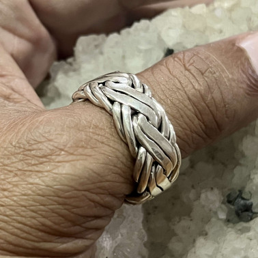 RR 14742-(MEN'S RING 925 BALI SILVER CHAIN BAND RING / MENS JEWELRY / CHAIN RING / CURB RING / BAND RING)