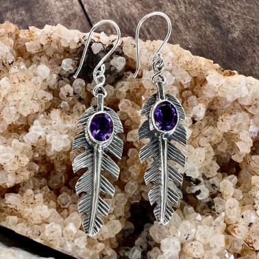 ER 15939 AM-(HANDMADE 925 BALI STERLING SILVER FILIGREE EARRINGS WITH AMETHYS