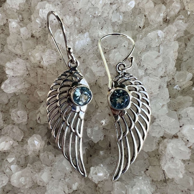 ER 15942 BT-(HANDMADE 925 BALI STERLING SILVER FILIGREE EARRINGS WITH Topaz)