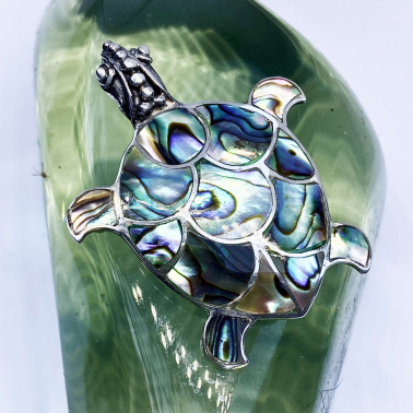 PD 05326 AB-(HANDMADE 925 BALI SILVER TURTLE BROOCH PENDANT WITH ABALONE)