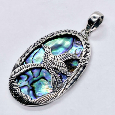 PD 07244 AB-(HANDMADE 925 BALI SILVER PENDANT WITH ABALONE)