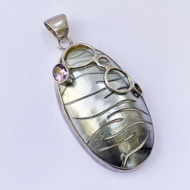 PD 12234 NT-AM-(HANDMADE 925 BALI SILVER PENDANT WITH NAUTILUS - AMETHYST)