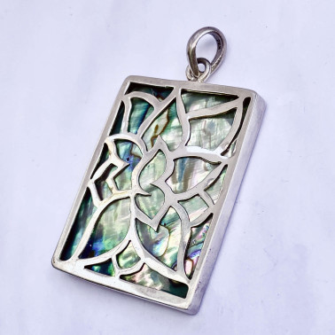 PD 12413 A-AB-(UNIQUE 925 BALI SILVER LOTUS PENDANT WITH ABALONE)