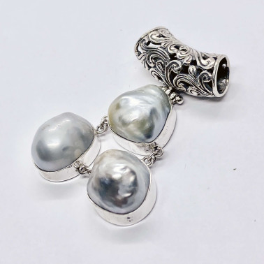 PD 14574 BQ-(HANDMADE 925 BALI SILVER DANGLE PENDANT WITH BAROQUE PEARL)
