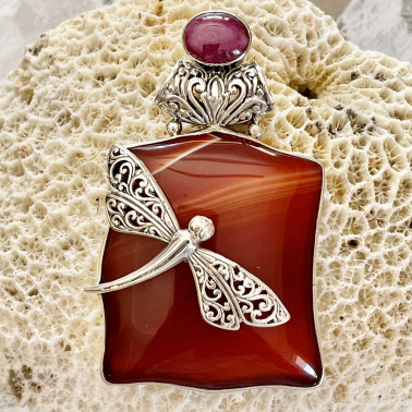 PD 14735 MX-(HANDMADE 925 BALI SILVER PENDANT WITH CARNELIAN AND MIX STONES)