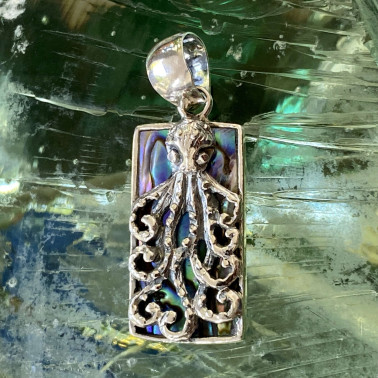 PD 14895 AB-HANDMADE 925 BALI STERLING SILVER OCTOPUS PENDANTS WITH ABALONE