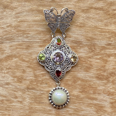 PD 15227 PL-(HANDMADE 925 BALI SILVER FILIGREE PENDANTS WITH MABE PEARL)