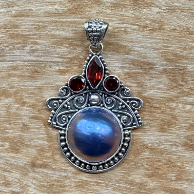 PD 15242 BPL-(HANDMADE 925 BALI SILVER FILIGREE PENDANTS WITH MABE PEARL)