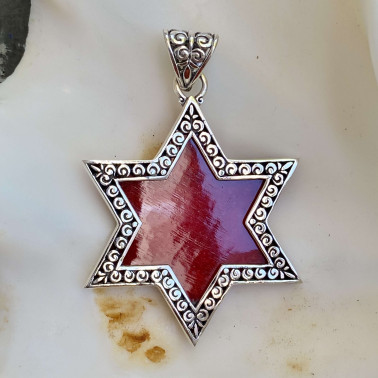 PD 15302 CR-(HANDMADE 925 BALI STERLING SILVER PENDANTS WITH RED CORAL)