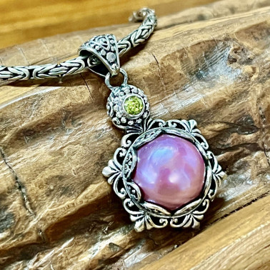 PD 15807 PMB-(HANDMADE 925 BALI SILVER PENDANT WITH  PINK MABE PEARL)