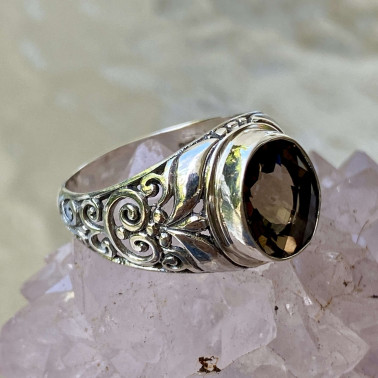 RR 15023 SM-HANDMADE 925 BALI STERLING SILVER FILIGREE RINGS WITH SMOKEY