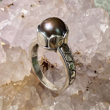 RR 15175 B-PL-(HANDMADE 925 BALI SILVER RING WITH BLACK PEARL)