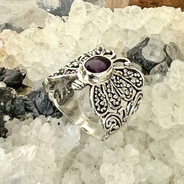 RR 15628 AM-(UNIQUE BALI 925 SILVER BUTTERFLY RING WITH AMETHYST)