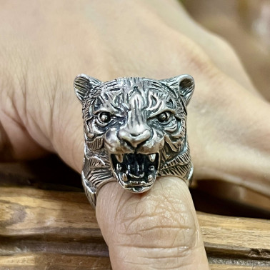 RR 15851-(HANDMADE 925 BALI STERLING SILVER TIGER RINGS)