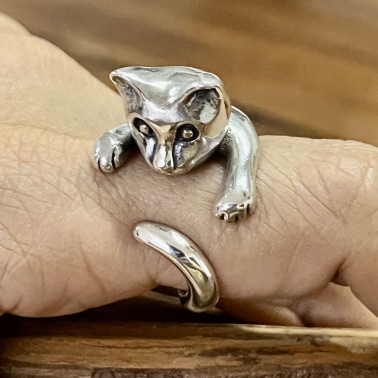 RR 15853-(HANDMADE 925 BALI STERLING SILVER CAT RINGS)