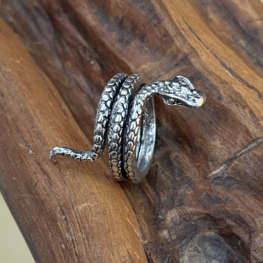 RR 15908-(HANDMADE 925 BALI STERLING SILVER SNAKE RING)