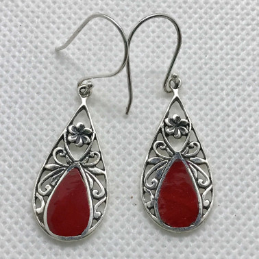 ER 14216 CR-BALI 925 STERLING SILVER EARRINGS WITH CORAL