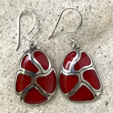 ER 07807 CR-BALI SILVER EARRINGS WITH RED CORAL