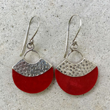 ER 13345 CR-BALI SILVER EARRINGS WITH RED CORAL