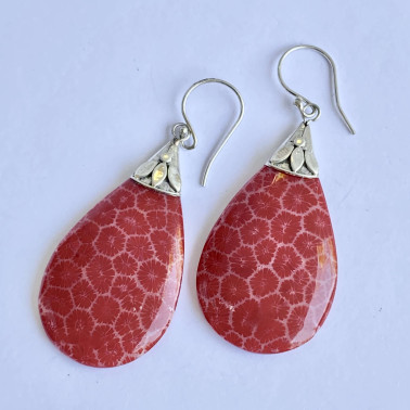 ER 14544 RD-FC-(HANDMADE BALI 925 SILVER EARRINGS WITH RED COLORED CORAL)