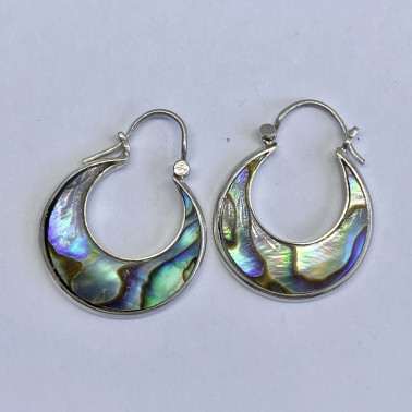ER 13520 AB-(BALI 925 STERLING SILVER MOON EARRINGS WITH ABALONE)