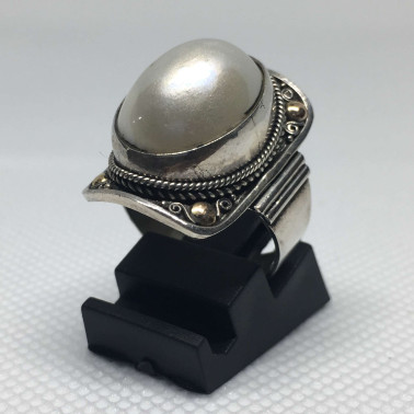 RR 13801-1 PC OF HAND CARVED 925 BALI SILVER RINGS WITH PEARL
