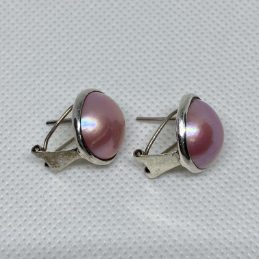 ER 10337 B-PPL-(HANDMADE 925 BALI SILVER EARRINGS WITH PINK MABE PEARL