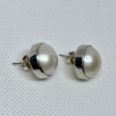 ER 10337 WPL-(HANDMADE 925 BALI SILVER EARRINGS WITH WHITE MABE PEARL