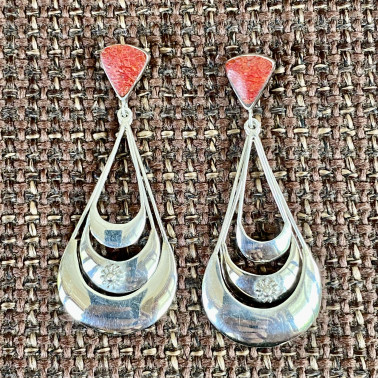 ER 15200 CR-(HANDMADE 925 BALI STERLING SILVER EARRINGS WITH CORAL)